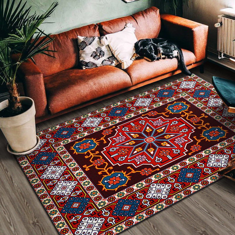 Multi Color Geometric Print Rug Cotton Blend Persian Area Carpet Non-Slip Backing Easy Care Indoor Rug for Living Room Red Clearhalo 'Area Rug' 'Moroccan' 'Rugs' Rug' 2479758