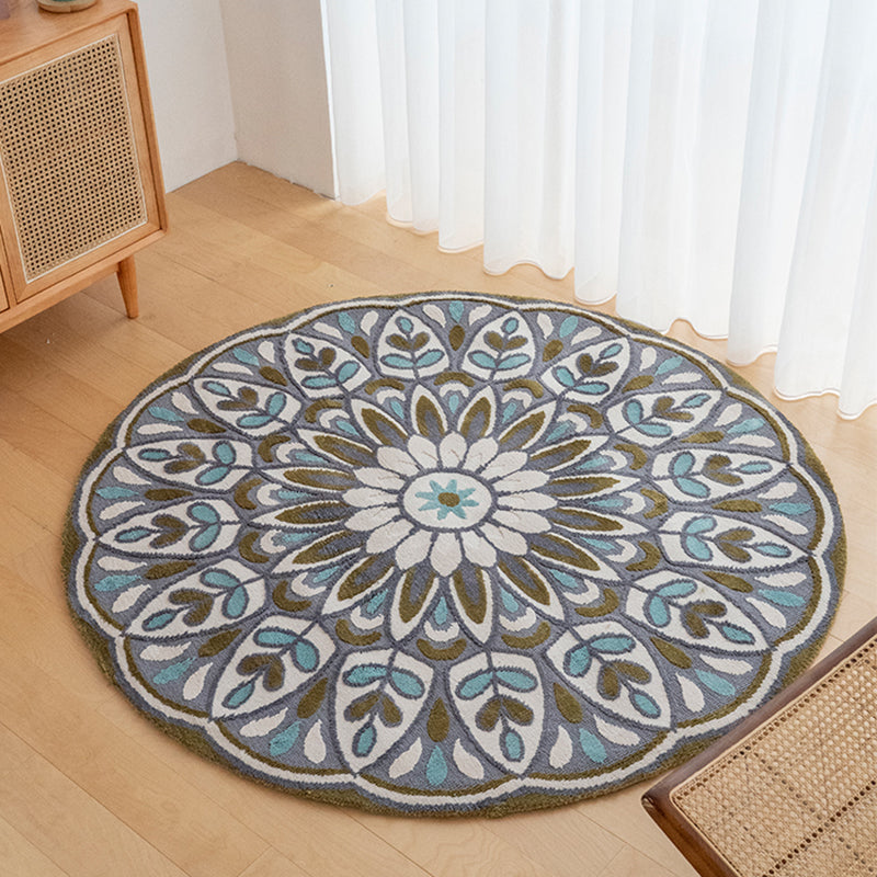 Green-Blue Bedroom Rug Moroccan Floral Printed Indoor Rug Super Fiber Non-Slip Pet Friendly Area Carpet Clearhalo 'Area Rug' 'Moroccan' 'Rugs' Rug' 2479780