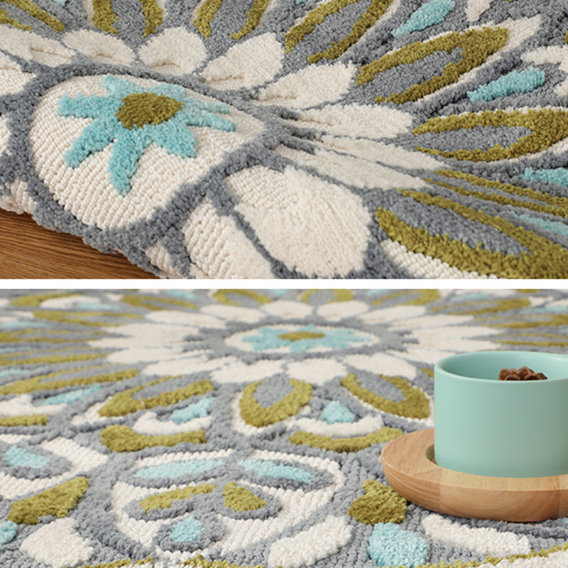 Green-Blue Bedroom Rug Moroccan Floral Printed Indoor Rug Super Fiber Non-Slip Pet Friendly Area Carpet Clearhalo 'Area Rug' 'Moroccan' 'Rugs' Rug' 2479784