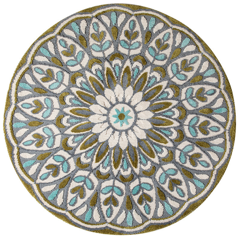 Green-Blue Bedroom Rug Moroccan Floral Printed Indoor Rug Super Fiber Non-Slip Pet Friendly Area Carpet Clearhalo 'Area Rug' 'Moroccan' 'Rugs' Rug' 2479785