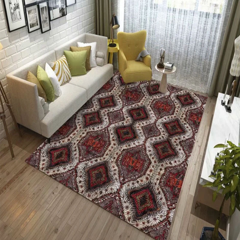 Multi-Color Moroccan Rug Polyster Geometric Print Area Carpet Easy Care Pet Friendly Washable Indoor Rug for Parlor Dark Red Clearhalo 'Area Rug' 'Rugs' 'Shabby Chic' Rug' 2479826