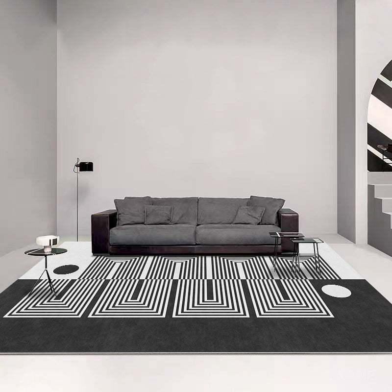 Black Gray-White Striped Rug Cotton Blend Novelty Area Carpet Non-Slip Backing Machine Washable Indoor Rug for Room Clearhalo 'Area Rug' 'Rug' 2480041