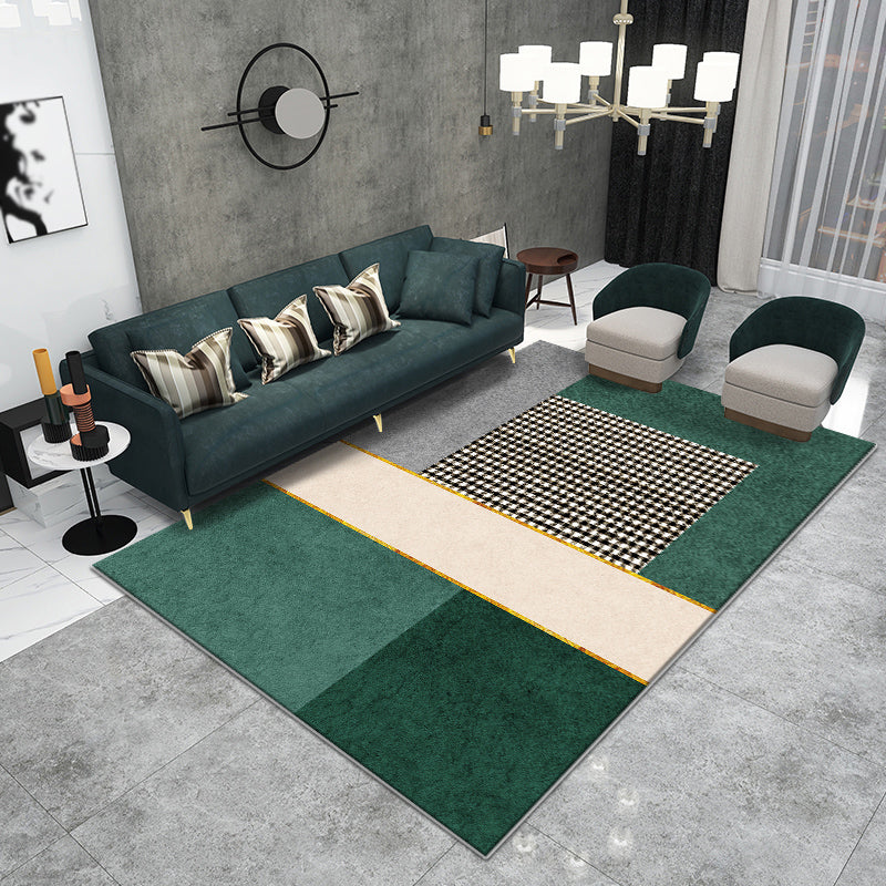 Modern Geometric Printed Rug Multi-Color Cotton Blend Area Carpet Anti-Slip Backing Easy Care Indoor Rug for Parlor Green Clearhalo 'Area Rug' 'Rug' 2480436