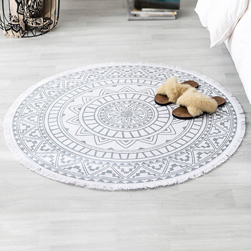 Moroccan Geometric Printed Rug Multi-Color Cotton Area Carpet Easy Care Pet Friendly Indoor Rug for Bedroom White 2'11