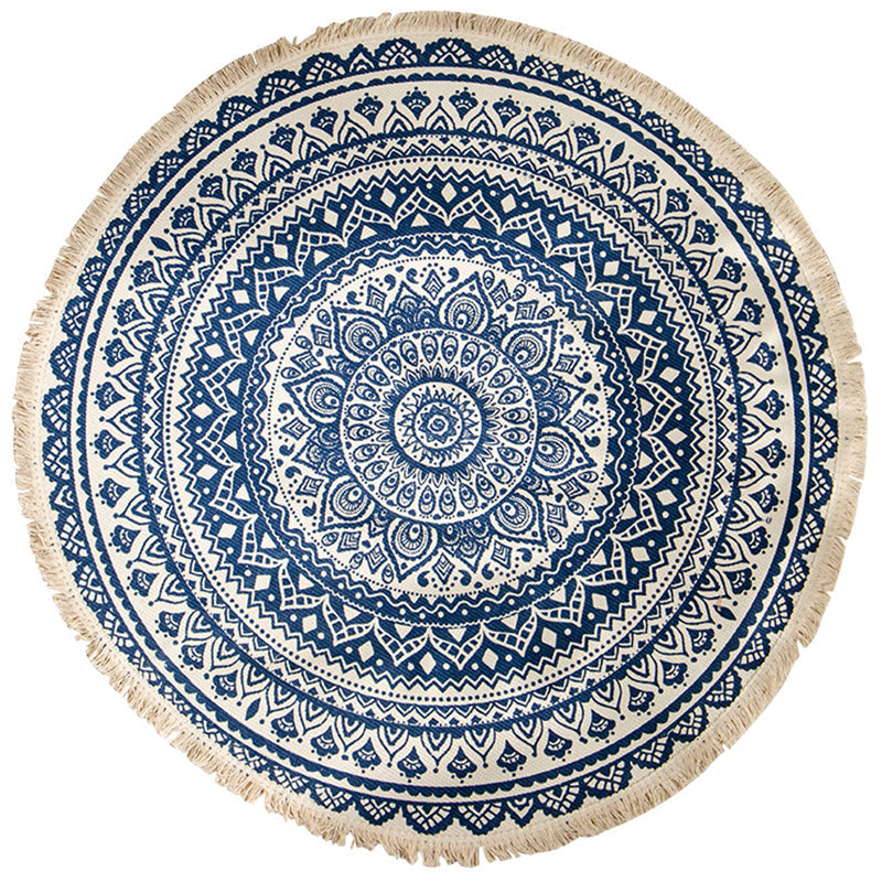 Persian Tribal Printed Rug Multi-Color Cotton Indoor Rug Easy Care Stain-Resistant Area Carpet for Decoration Blue-Black 2'11