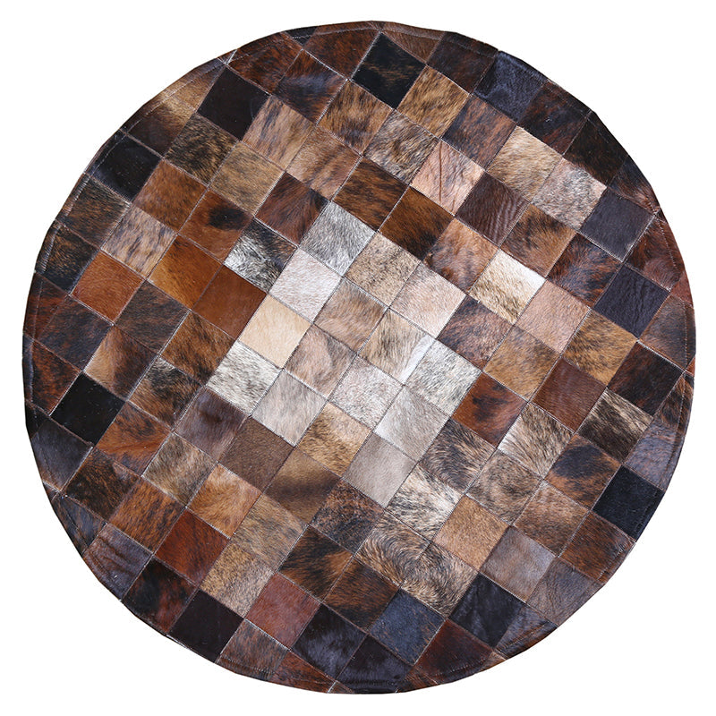 Brown Plaid Patterned Rug Cowhide Scandinavian Area Carpet Non-Slip Backing Pet Friendly Indoor Rug for Decor Clearhalo 'Area Rug' 'Modern' 'Rugs' Rug' 2480810