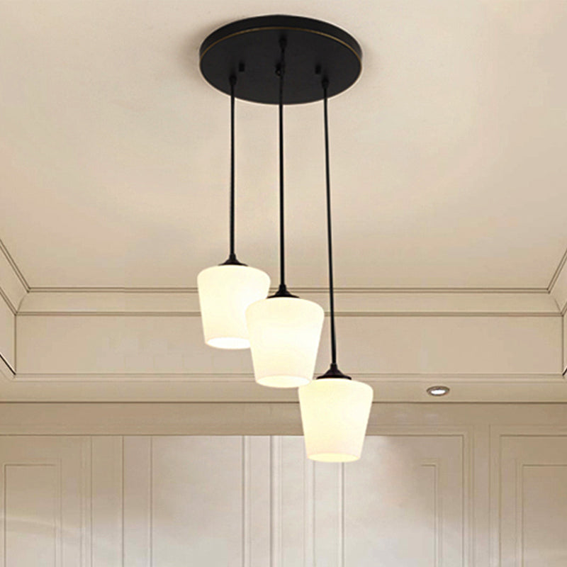 Traditional Urn Shape Hanging Ceiling Light 3 Lights White Glass Cluster Pendant Lighting in Black Black Clearhalo 'Ceiling Lights' 'Close To Ceiling Lights' 'Glass shade' 'Glass' 'Pendant Lights' 'Pendants' Lighting' 248345