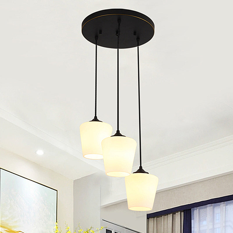 Traditional Urn Shape Hanging Ceiling Light 3 Lights White Glass Cluster Pendant Lighting in Black Clearhalo 'Ceiling Lights' 'Close To Ceiling Lights' 'Glass shade' 'Glass' 'Pendant Lights' 'Pendants' Lighting' 248346