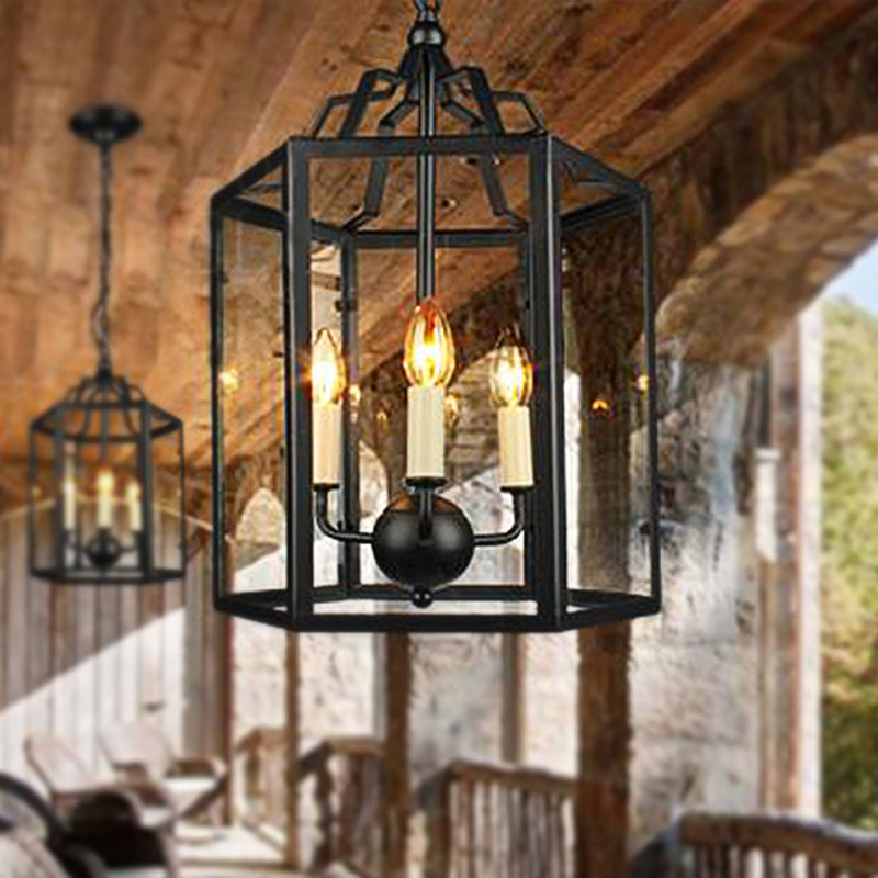 3-Light Clear Glass Hanging Chandelier Vintage Black/White Candle Pendant Light Fixture Clearhalo 'Ceiling Lights' 'Chandeliers' 'Glass shade' 'Glass' 'Industrial Chandeliers' 'Industrial' 'Middle Century Chandeliers' 'Pendant Lights' 'Tiffany' Lighting' 248367