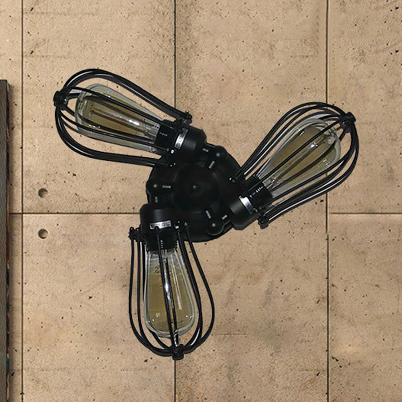 Vintage Bulb Shaped Semi Flush Mount Light with Wire Frame 3/5 Lights Metal Ceiling Light in Black for Farmhouse Clearhalo 'Ceiling Lights' 'Close To Ceiling Lights' 'Close to ceiling' 'Semi-flushmount' Lighting' 248975