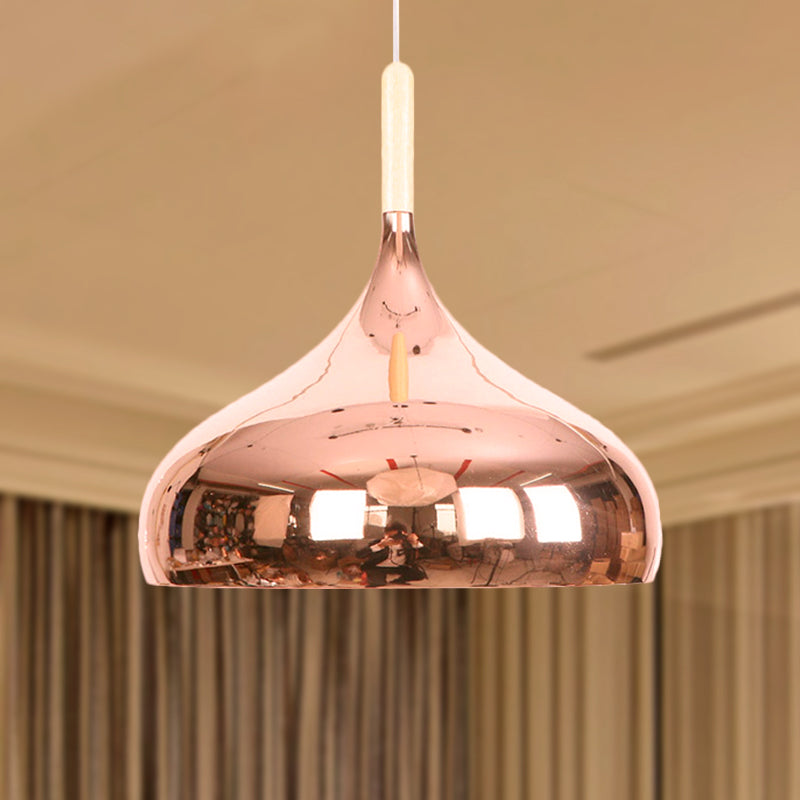 1 Head Bowl Shade Pendant Lighting Modernist Stylish Chrome/Gold/Rose Gold Metallic Suspended Light for Dining Table Rose Gold Clearhalo 'Ceiling Lights' 'Modern Pendants' 'Modern' 'Pendant Lights' 'Pendants' Lighting' 248981