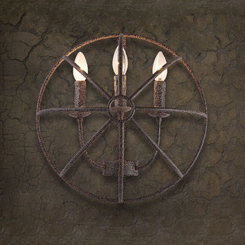 Semi Circle Metallic Sconce Lamp with Wire Frame Rustic 3 Lights Restaurant Wall Sconce Lighting in Rust/Black Rust Clearhalo 'Art deco wall lights' 'Cast Iron' 'Glass' 'Industrial wall lights' 'Industrial' 'Middle century wall lights' 'Modern' 'Rustic wall lights' 'Tiffany' 'Traditional wall lights' 'Wall Lamps & Sconces' 'Wall Lights' Lighting' 249110