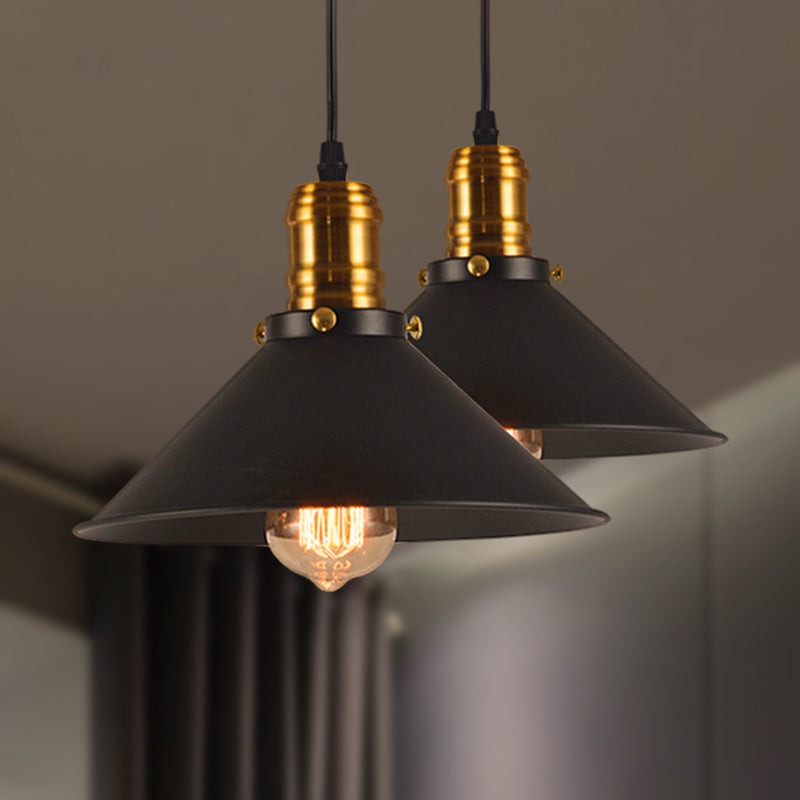 1/2/3-Pack Cone Metal Ceiling Pendant Vintage Stylish 1 Light Dining Room Pendant Light in Black, 10