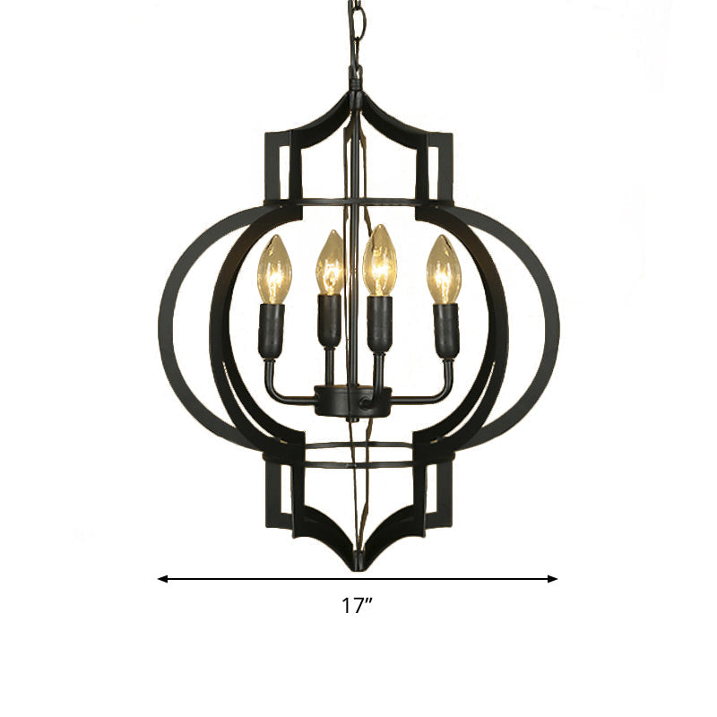 4/6 Bulbs Chandelier Light Vintage Style Lantern Cage Shade Wrought Iron Medium Hanging Lamp in Black Clearhalo 'Cast Iron' 'Ceiling Lights' 'Chandeliers' 'Industrial Chandeliers' 'Industrial' 'Metal' 'Middle Century Chandeliers' 'Rustic Chandeliers' 'Tiffany' Lighting' 249456