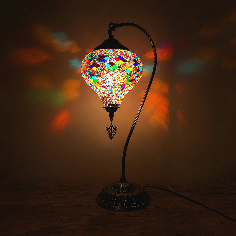 1 Bulb Restaurant Table Light Antique Night Table Lamp with Droplet Red/Purple/Orange-Yellow Glass Shade Orange-Yellow Clearhalo 'Lamps' 'Table Lamps' Lighting' 249503