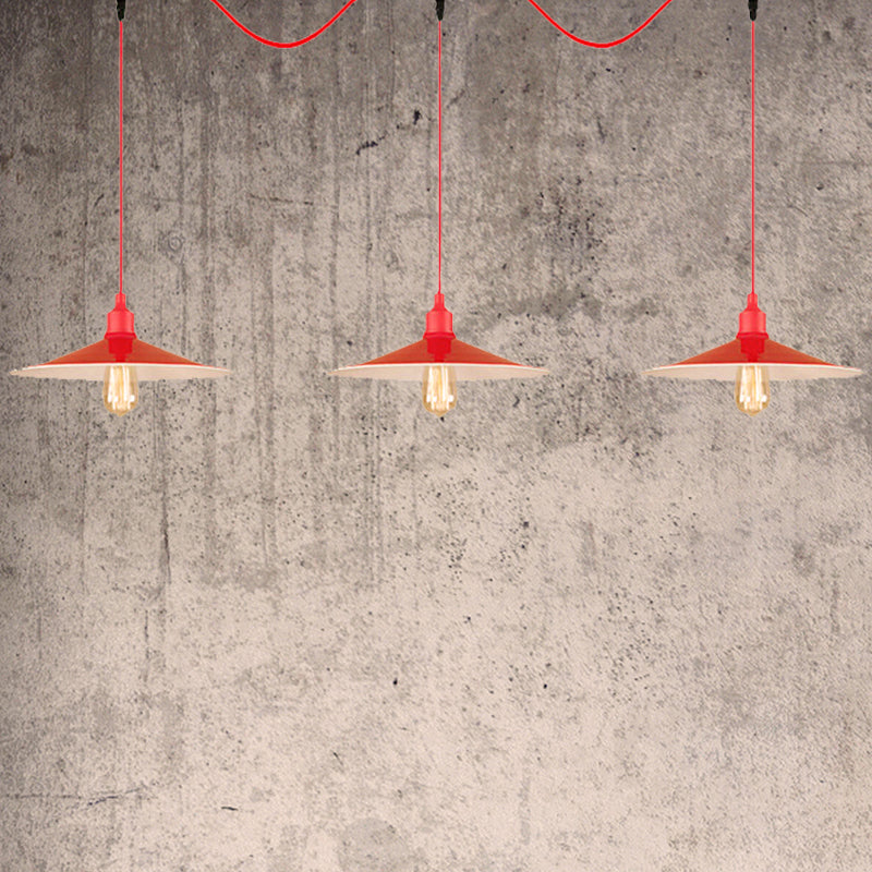 Industrial Style Flared Hanging Lamp 3/5 Lights Metallic Hanging Light Fixture in Red for Kitchen Clearhalo 'Art Deco Pendants' 'Cast Iron' 'Ceiling Lights' 'Ceramic' 'Crystal' 'Industrial Pendants' 'Industrial' 'Metal' 'Middle Century Pendants' 'Pendant Lights' 'Pendants' 'Tiffany' Lighting' 249545