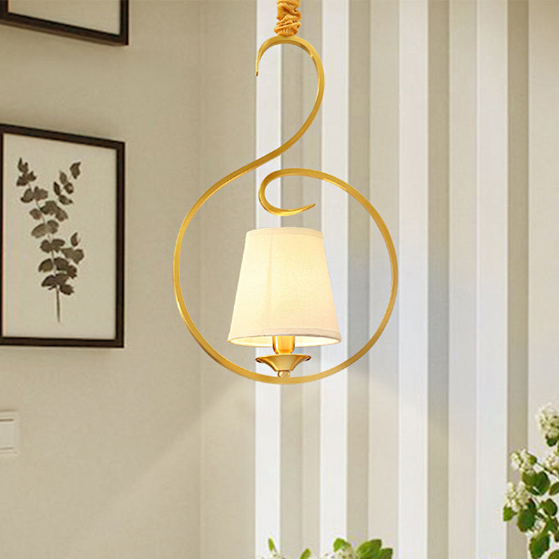 Traditional Cone Hanging Ceiling Light 1 Light Fabric Pendant Lighting in Gold for Living Room Gold Clearhalo 'Ceiling Lights' 'Pendant Lights' 'Pendants' Lighting' 249674_cf121b94-8a0c-4032-ad0d-fc8bdd1cb7a8