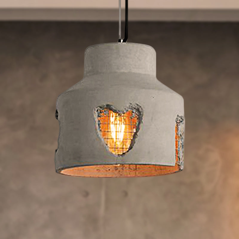 Ripple/Barrel/Loving Heart Shade Cement Hanging Light Industrial Style 1 Light Dining Room Pendant Light Fixture in Grey Grey Loving Heart Clearhalo 'Ceiling Lights' 'Industrial Pendants' 'Industrial' 'Middle Century Pendants' 'Pendant Lights' 'Pendants' 'Tiffany' Lighting' 249721