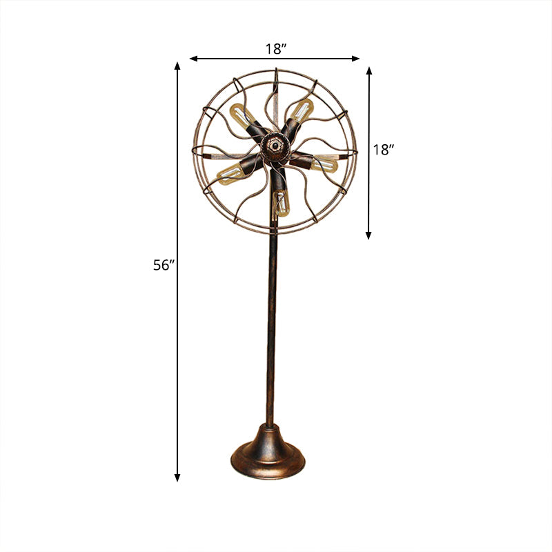 Antique Bronze Fan Design Floor Lamp with Cage Shade Rustic Loft Wrought Iron 5 Lights Indoor Floor Light Clearhalo 'Floor Lamps' 'Lamps' Lighting' 249774