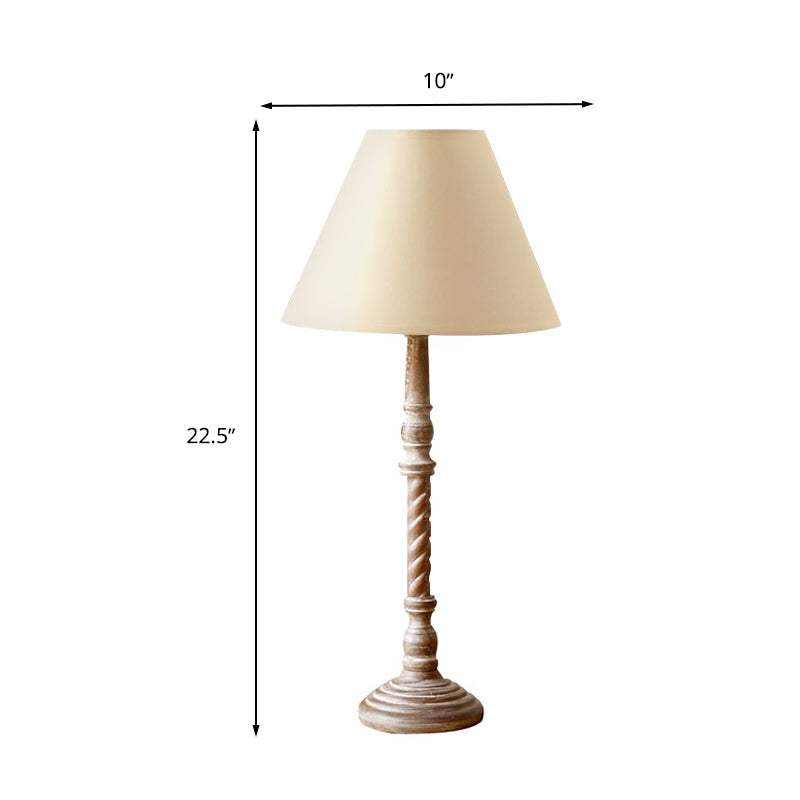 1-Light Fabric Desk Lamp Traditional White Barrel Shape Bedroom Reading Light with Wood Base Clearhalo 'Lamps' 'Table Lamps' Lighting' 250058