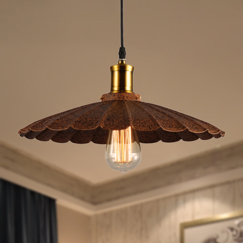 Rust Finish Scalloped Pendant Light Lodge Style Iron 1 Light Kitchen Hanging Lamp, 10