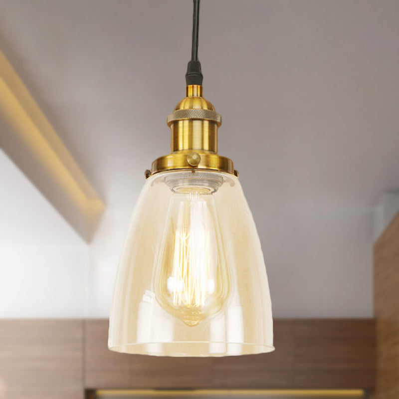 Brass/Copper 1 Light Pendant Ceiling Light Farmhouse Clear Glass Tapered Lighting Fixture Brass Clearhalo 'Ceiling Lights' 'Glass shade' 'Glass' 'Industrial Pendants' 'Industrial' 'Middle Century Pendants' 'Pendant Lights' 'Pendants' 'Tiffany' Lighting' 250328