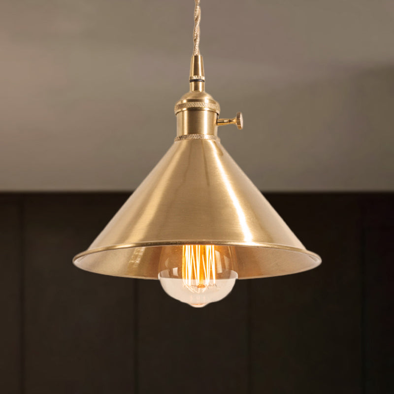 Metallic Brass Finish Pendant Light Fixture Tapered Shade 1 Light Mid Century Ceiling Light Brass B Clearhalo 'Art Deco Pendants' 'Cast Iron' 'Ceiling Lights' 'Ceramic' 'Crystal' 'Industrial Pendants' 'Industrial' 'Metal' 'Middle Century Pendants' 'Pendant Lights' 'Pendants' 'Tiffany' Lighting' 250401