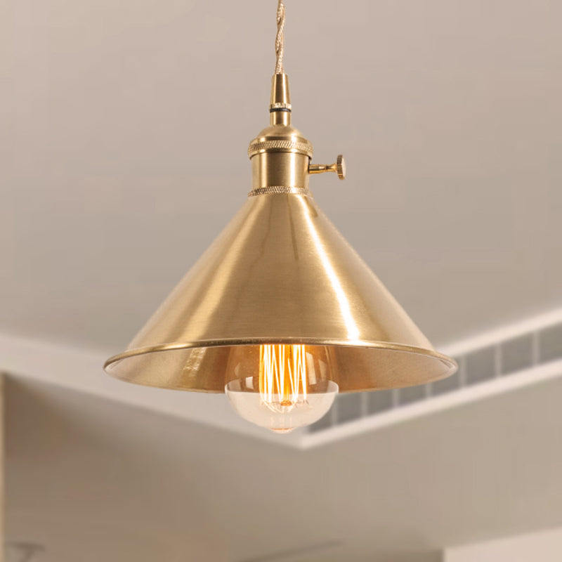 Metallic Brass Finish Pendant Light Fixture Tapered Shade 1 Light Mid Century Ceiling Light Clearhalo 'Art Deco Pendants' 'Cast Iron' 'Ceiling Lights' 'Ceramic' 'Crystal' 'Industrial Pendants' 'Industrial' 'Metal' 'Middle Century Pendants' 'Pendant Lights' 'Pendants' 'Tiffany' Lighting' 250402