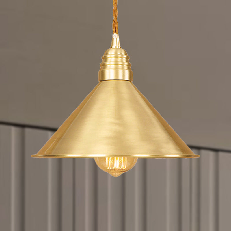 Metallic Brass Finish Pendant Light Fixture Tapered Shade 1 Light Mid Century Ceiling Light Brass D Clearhalo 'Art Deco Pendants' 'Cast Iron' 'Ceiling Lights' 'Ceramic' 'Crystal' 'Industrial Pendants' 'Industrial' 'Metal' 'Middle Century Pendants' 'Pendant Lights' 'Pendants' 'Tiffany' Lighting' 250405