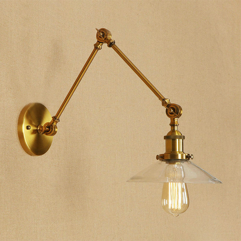 Brass Cone Wall Lighting Farmhouse Amber Glass 1 Light Living Room Sconce Light Fixture Clearhalo 'Art deco wall lights' 'Cast Iron' 'Glass' 'Industrial wall lights' 'Industrial' 'Middle century wall lights' 'Modern' 'Rustic wall lights' 'Tiffany' 'Traditional wall lights' 'Wall Lamps & Sconces' 'Wall Lights' Lighting' 250513