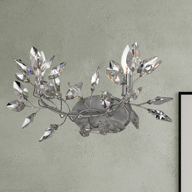 Leaf Sconce Light Modern Crystal 2 Lights Gold/Silver Wall Mount Light for Living Room Clearhalo 'Art deco wall lights' 'Cast Iron' 'Glass' 'Industrial wall lights' 'Industrial' 'Middle century wall lights' 'Modern' 'Rustic wall lights' 'Tiffany' 'Traditional wall lights' 'Wall Lamps & Sconces' 'Wall Lights' Lighting' 250636