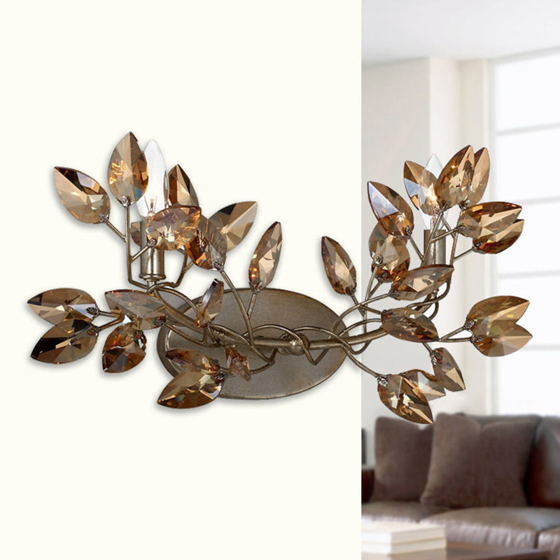 Leaf Sconce Light Modern Crystal 2 Lights Gold/Silver Wall Mount Light for Living Room Gold Clearhalo 'Art deco wall lights' 'Cast Iron' 'Glass' 'Industrial wall lights' 'Industrial' 'Middle century wall lights' 'Modern' 'Rustic wall lights' 'Tiffany' 'Traditional wall lights' 'Wall Lamps & Sconces' 'Wall Lights' Lighting' 250637