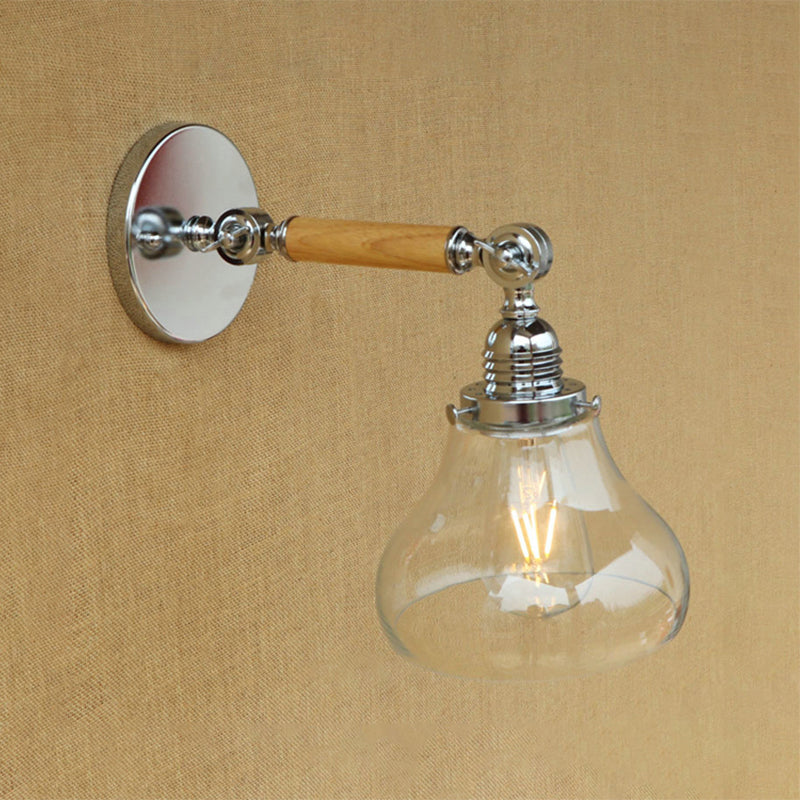 Wood One Light Sconce Light Vintage Clear Glass Pear Lighting Fixture for Living Room, 8