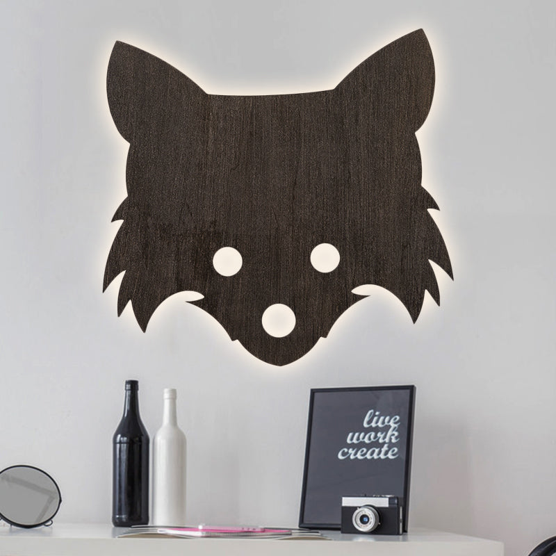 Wood Fox Shaped Wall Lamp Led Cartoon Style Brown Wall Lighting for Kids Bedroom Black White Clearhalo 'Wall Lamps & Sconces' 'Wall Lights' Lighting' 250919