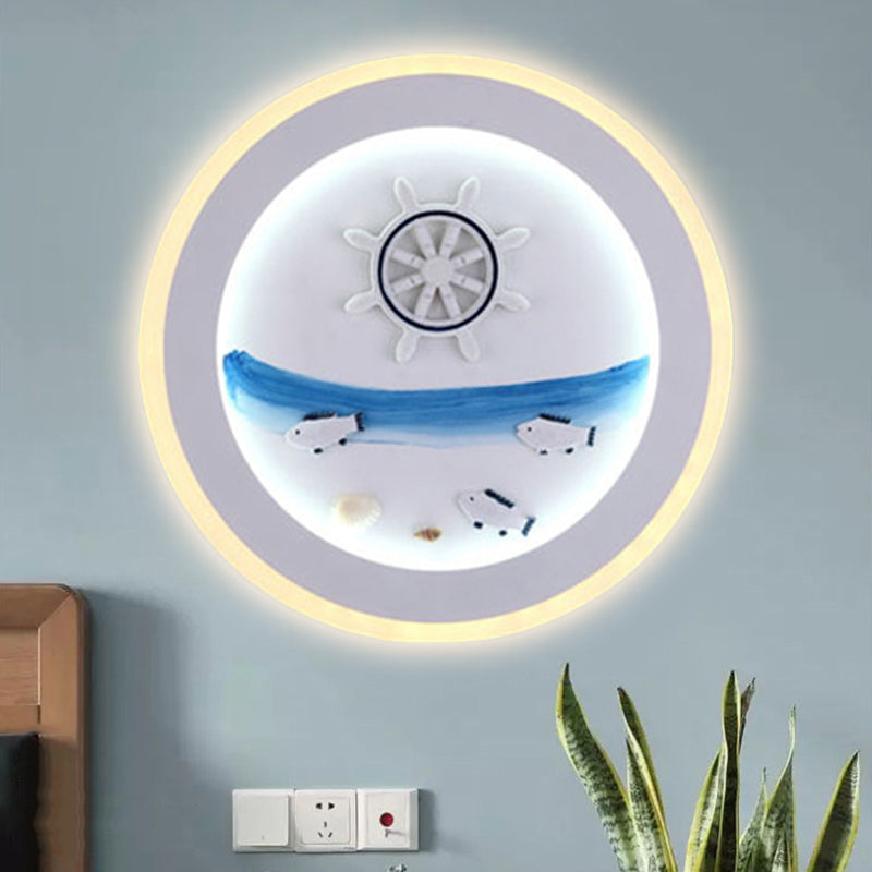 Nautical Stylish Circle Wall Light with Sea Acrylic LED Sconce Lamp in White for Child Bedroom Clearhalo 'Wall Lamps & Sconces' 'Wall Lights' Lighting' 251024