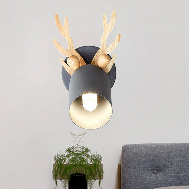 Nordic Stylish Wall Light Tapered Shade 1 Light Metal Wall Sconce with Antlers for Living Room Clearhalo 'Wall Lamps & Sconces' 'Wall Lights' Lighting' 251162