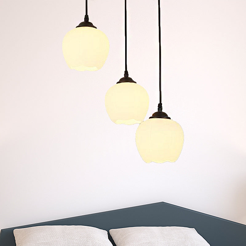 Black 3 Lights Lighting Fixture Classical White Glass Bubble Cluster Pendant for Living Room Black Clearhalo 'Ceiling Lights' 'Glass shade' 'Glass' 'Pendant Lights' 'Pendants' Lighting' 251306