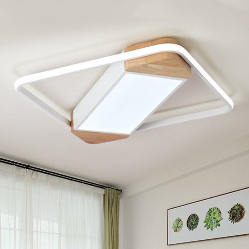 Wood & Acrylic Square Ceiling Lamp Dining Room Nordic Flush Mount Light in White White Clearhalo 'Ceiling Lights' 'Close To Ceiling Lights' 'Close to ceiling' 'Flush mount' Lighting' 251587