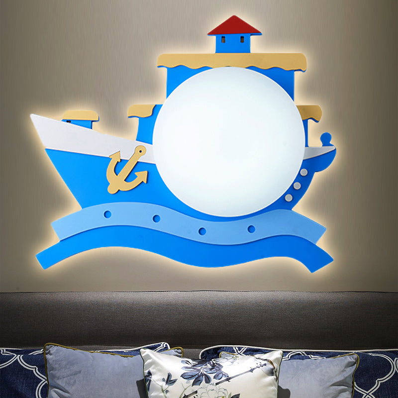 Wood Steamship Flush Mount Light Kindergarten Nautical Ceiling Lamp Blue Clearhalo 'Ceiling Lights' 'Close To Ceiling Lights' 'Close to ceiling' 'Flush mount' Lighting' 251928