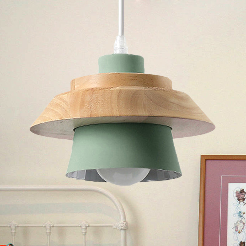 Macaron Style Mushroom Pendant Light Metal Wood 1 Light Hanging Light for Restaurant Clearhalo 'Ceiling Lights' 'Pendant Lights' 'Pendants' Lighting' 251977