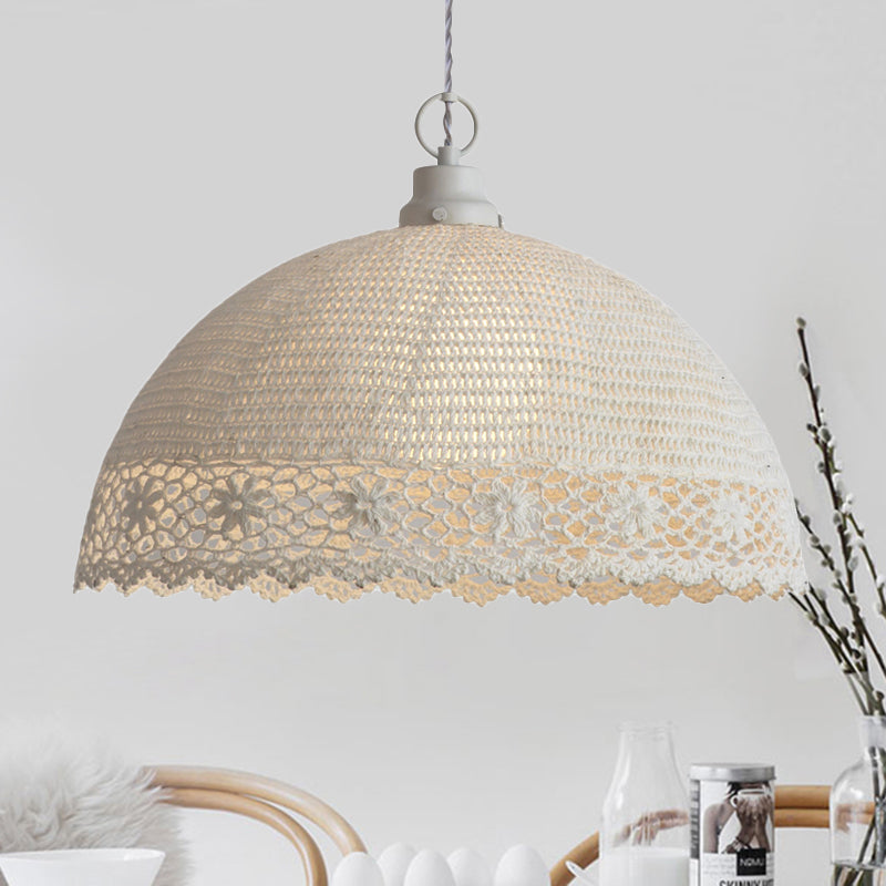 Modern Beige Pendant Light Hollow Dome 1 Bulb Fabric Ceiling Lamp for Cafe Beige 14