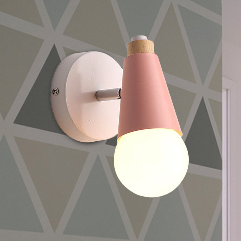 Rotatable Macaron Sweet Cone Wall Sconce 1 Head Metal Wall Light for Kid Bedroom Pink Clearhalo 'Wall Lamps & Sconces' 'Wall Lights' Lighting' 252220