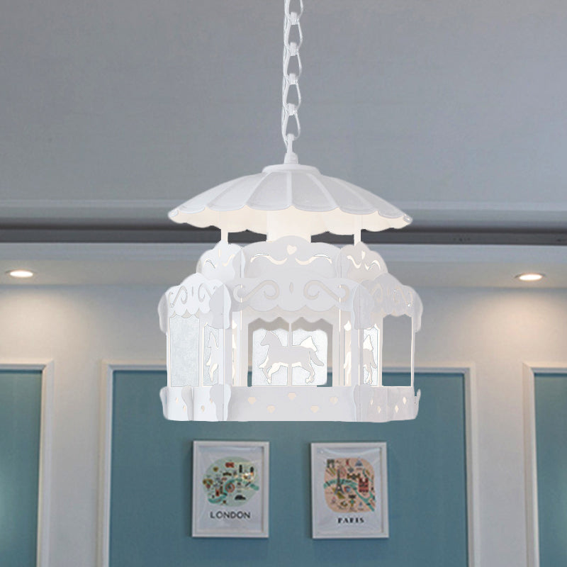 Merry-go-round Pendant Light Creative Metal Suspension Light in White for Bedroom White Clearhalo 'Ceiling Lights' 'Pendant Lights' 'Pendants' Lighting' 252399_ac100f86-b2c4-47d7-98f9-3e3e17743ea7