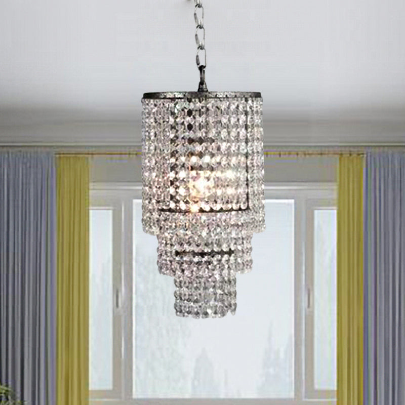 Luxurious Cylinder Pendant Light 2-Light Clear Crystal Bead Hanging Light for Adult Bedroom Clearhalo 'Ceiling Lights' 'Pendant Lights' 'Pendants' Lighting' 252437