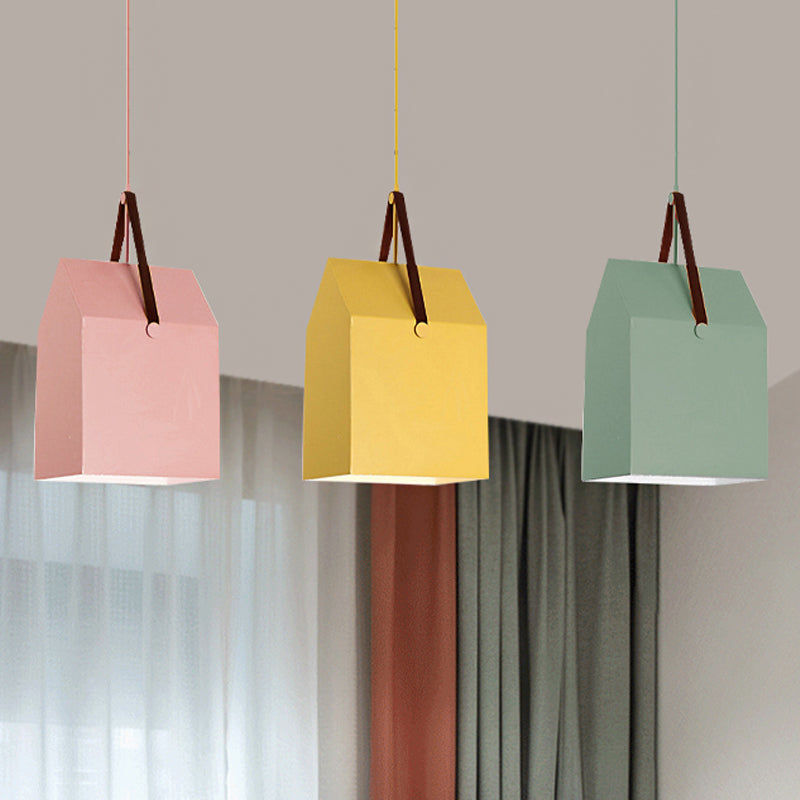 Undertint Bag Shape Pendant Light 1 Head Macaron Loft Metal Hanging Light for Cafe Clearhalo 'Ceiling Lights' 'Pendant Lights' 'Pendants' Lighting' 252445