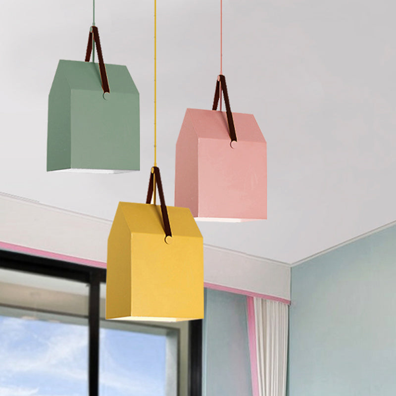 Undertint Bag Shape Pendant Light 1 Head Macaron Loft Metal Hanging Light for Cafe Clearhalo 'Ceiling Lights' 'Pendant Lights' 'Pendants' Lighting' 252447