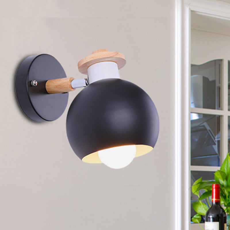 Rotatable Monochrome Orb Wall Sconce 1 Bulb Nordic Style Metal Wall Light for Study Room Clearhalo 'Wall Lamps & Sconces' 'Wall Lights' Lighting' 252481