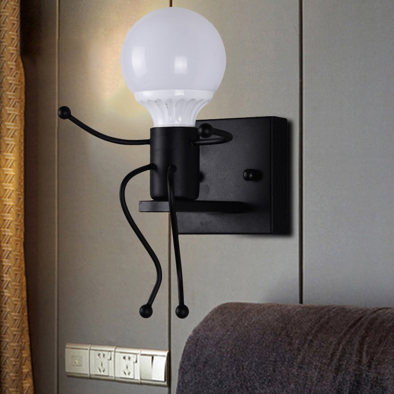 Metal Little Robot Wall Light Bare Bulb One Light Modern Style Wall Sconce for Hallway Bathroom Black Clearhalo 'Wall Lamps & Sconces' 'Wall Lights' Lighting' 252520