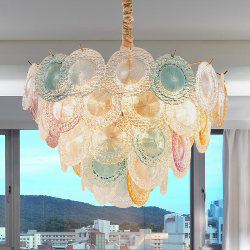 European Style Multi-Colored Chandelier Circle Panel 11 Lights Crystal Ceiling Pendant for Bedroom Clear Clearhalo 'Ceiling Lights' 'Chandeliers' 'Clear' 'Glass shade' 'Glass' 'Industrial' 'Modern Chandeliers' 'Modern' 'Tiffany' 'Traditional Chandeliers' Lighting' 252643