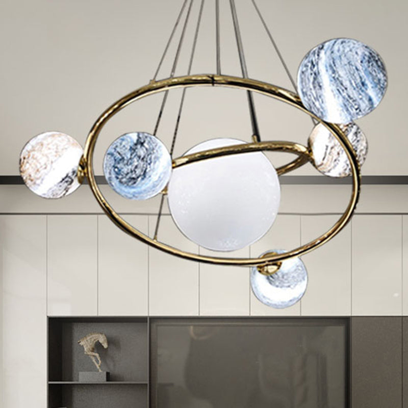 Universe Planet Pendant Light Creative Cool Glass Chandelier in Gold for Cloth Shop Gold Clearhalo 'Ceiling Lights' 'Chandeliers' 'Modern Chandeliers' 'Modern' Lighting' 252683